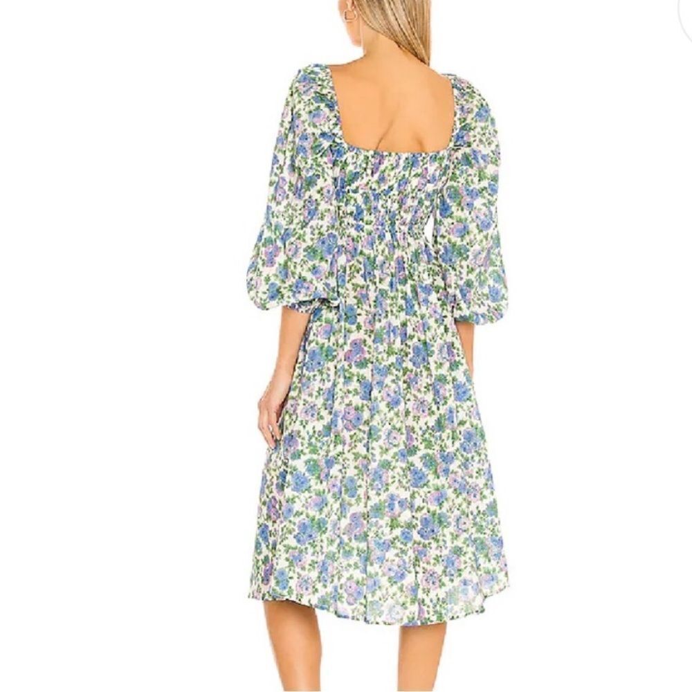 For Love & Lemons NWT Bridget Wisteria Floral Midi Dress S Cotton Puff Sleeve - Picture 2 of 7
